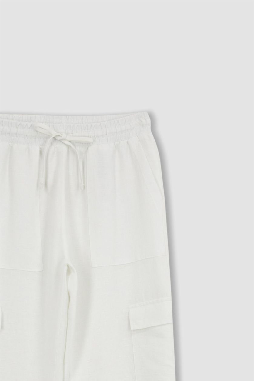 حريمي أبيض بنطلون كتان قصة مستقيمة وخصر عادي