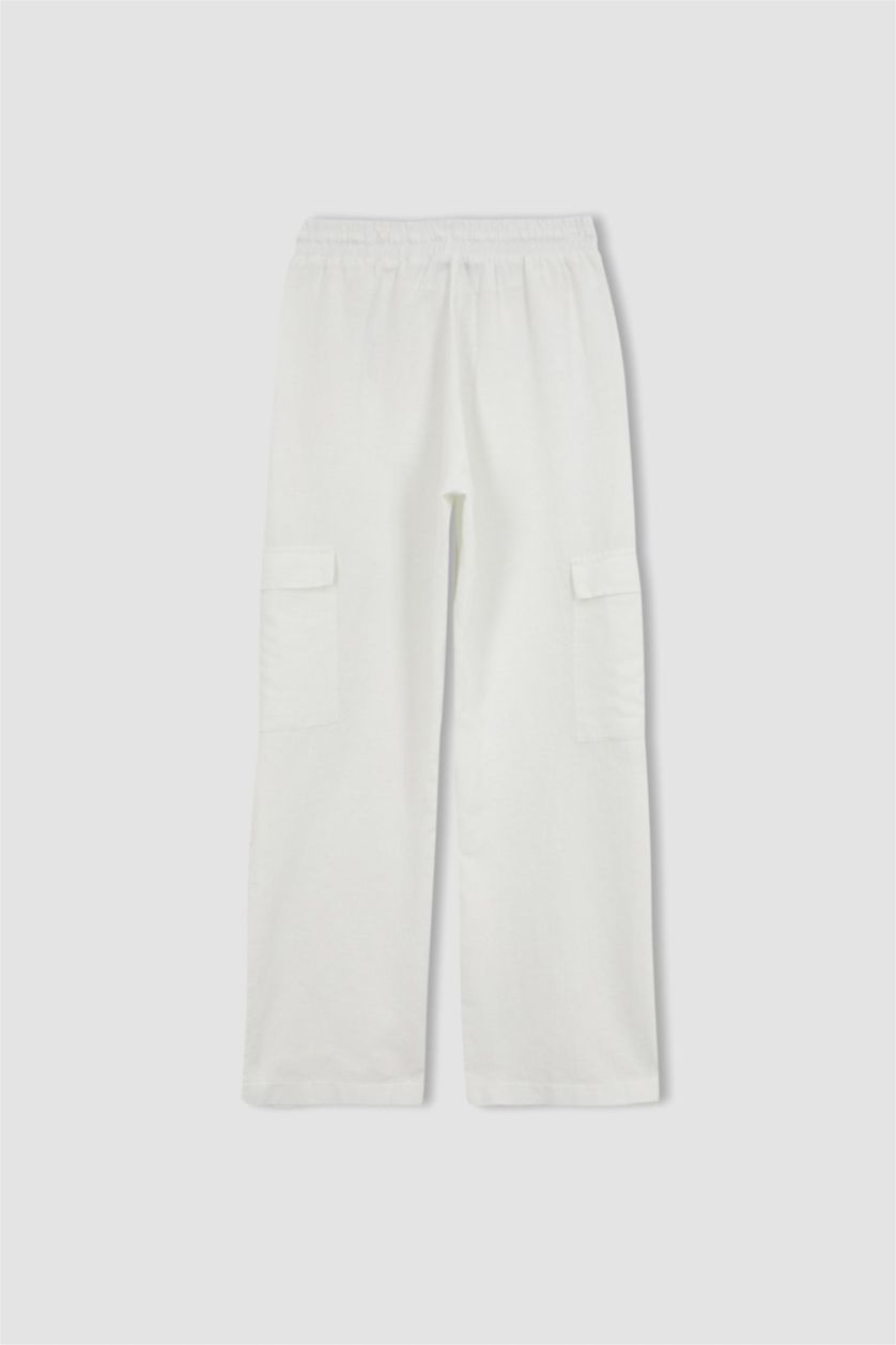 حريمي أبيض بنطلون كتان قصة مستقيمة وخصر عادي