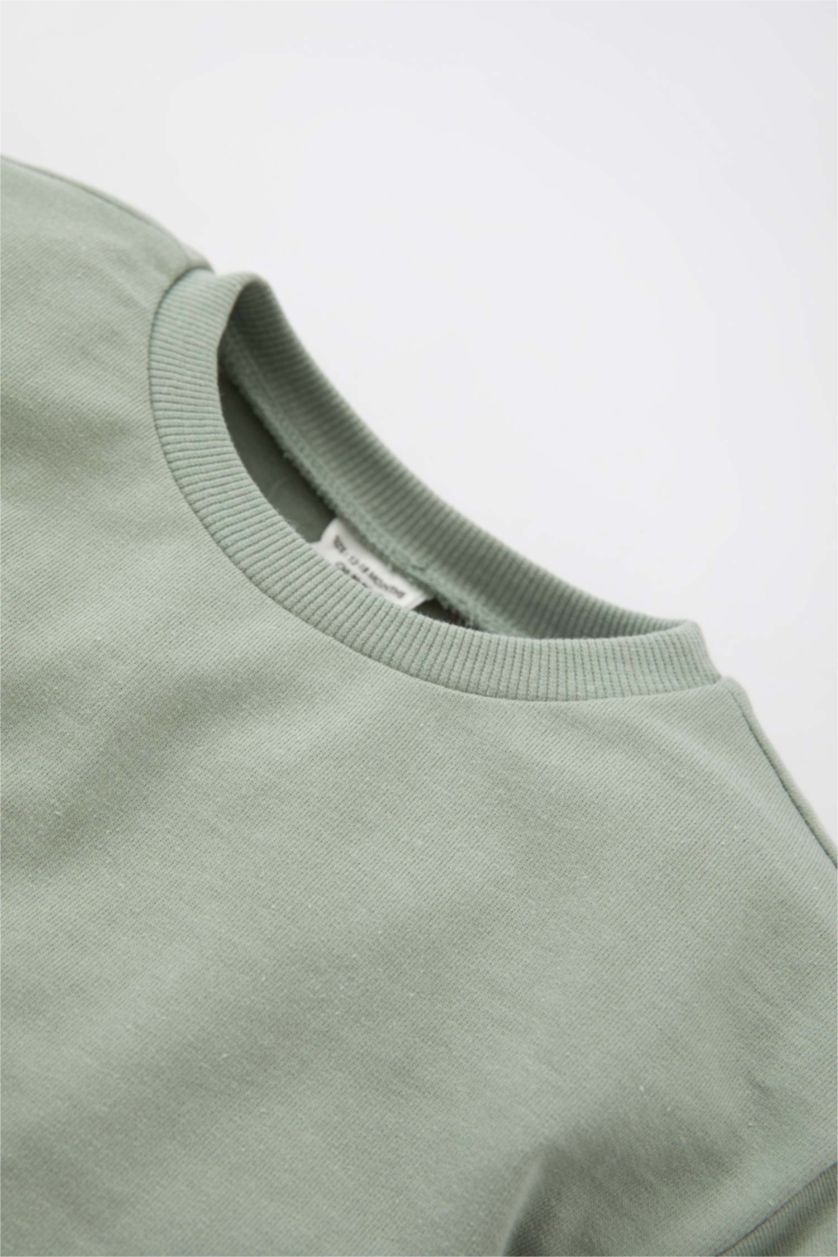 Baby Girl Light Khaki Regular Fit Flower Long Sleeve Knitted Dress