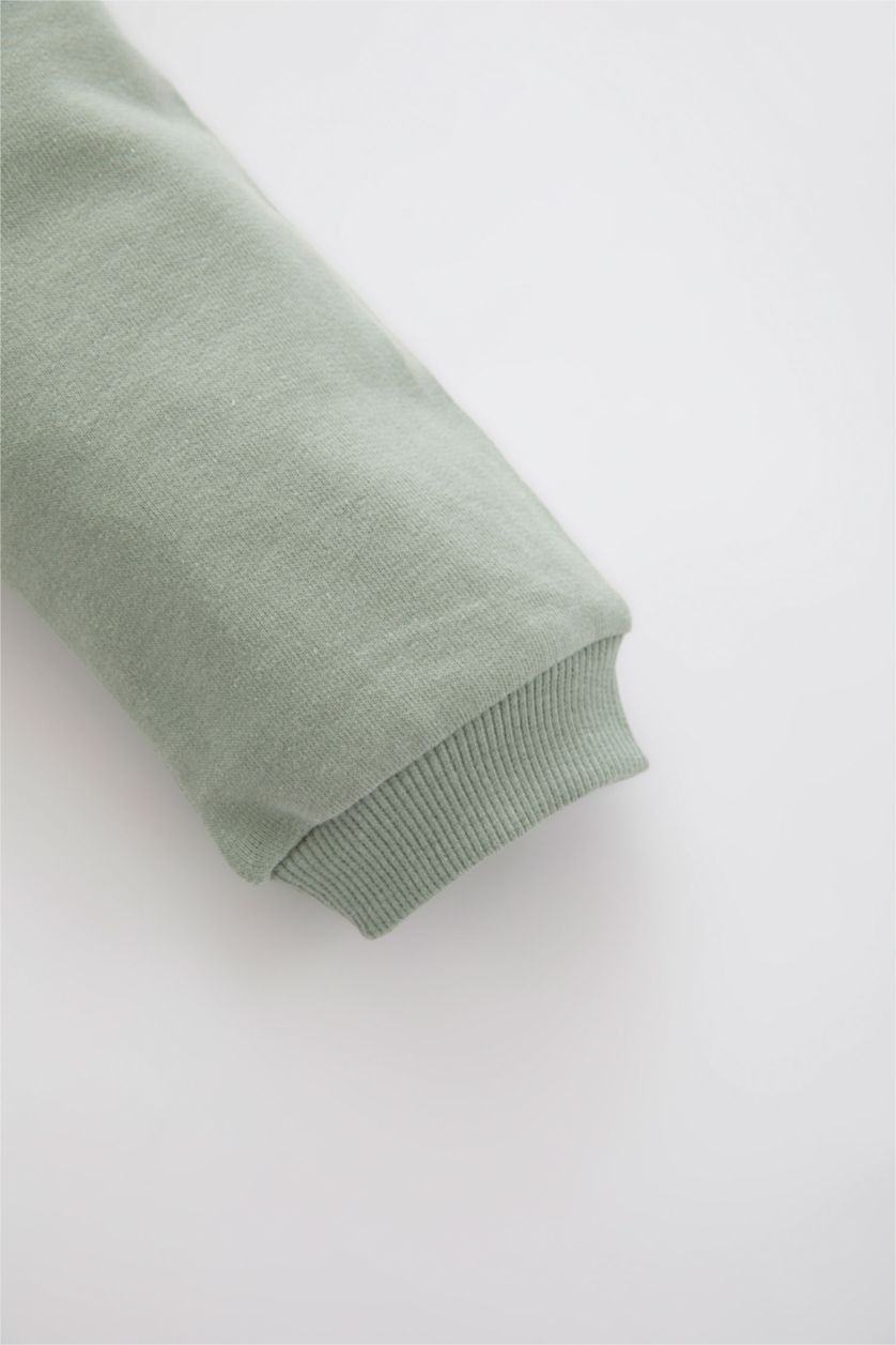 Baby Girl Light Khaki Regular Fit Flower Long Sleeve Knitted Dress