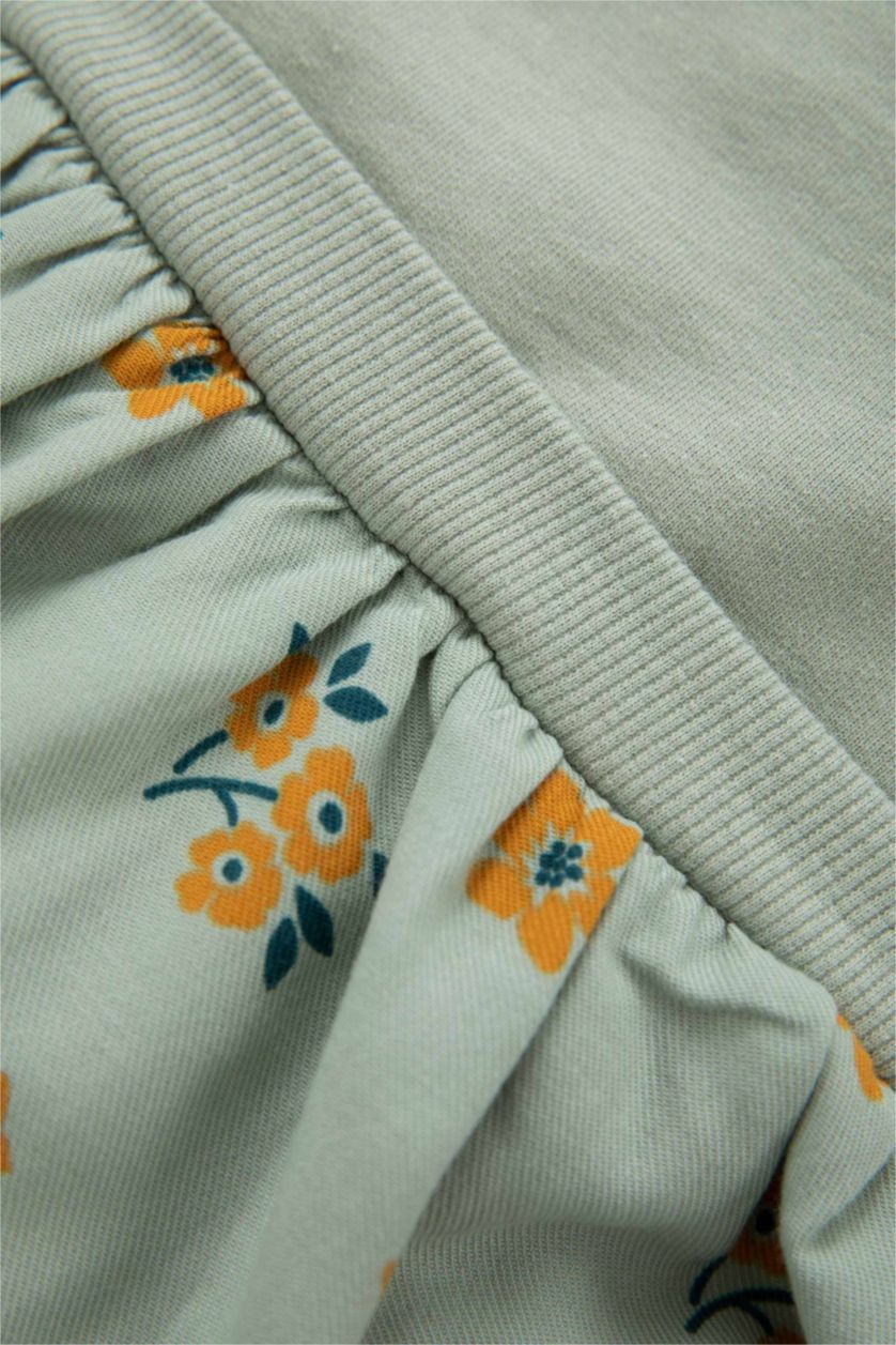 Baby Girl Light Khaki Regular Fit Flower Long Sleeve Knitted Dress