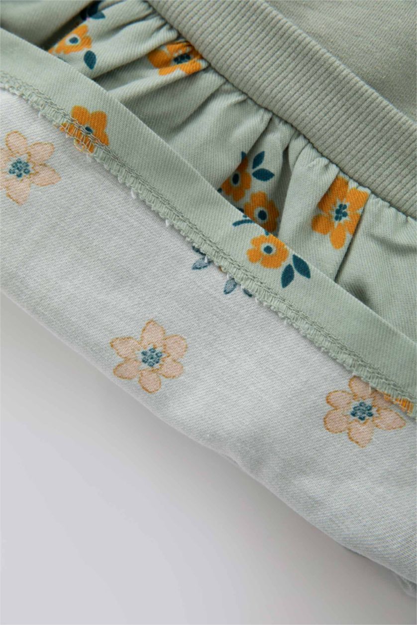 Baby Girl Light Khaki Regular Fit Flower Long Sleeve Knitted Dress