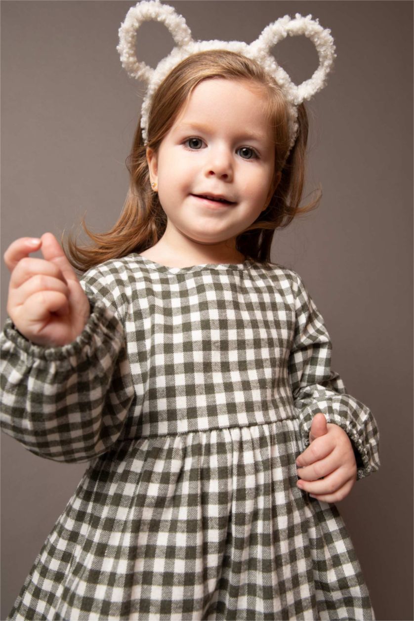 Kız Bebek Yeşil Kareli Uzun Kollu Flanel Elbise Kız Bebek