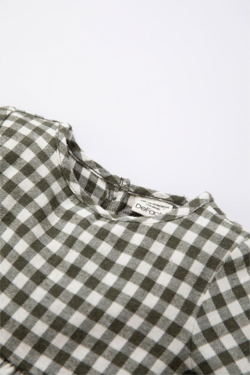 Kız Bebek Yeşil Kareli Uzun Kollu Flanel Elbise Kız Bebek