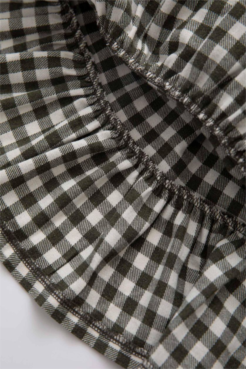 Kız Bebek Yeşil Kareli Uzun Kollu Flanel Elbise Kız Bebek