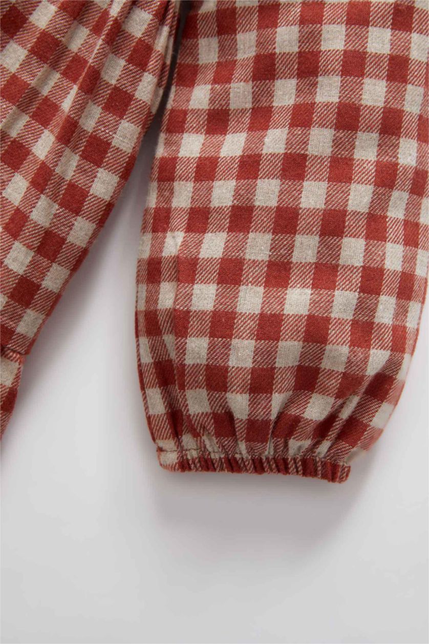 Baby Girl Orange Regular Fit Plaid Long Sleeve Woven Dress