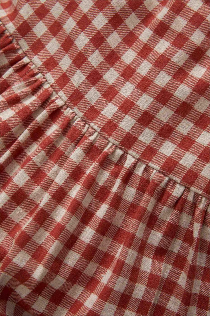 Baby Girl Orange Regular Fit Plaid Long Sleeve Woven Dress