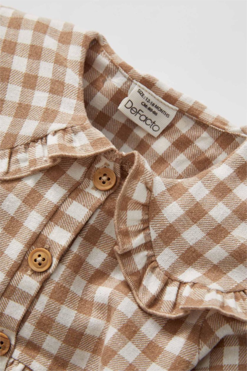 BÉBÉ FILLE Beige Robe Flanelle Carreaux Grand col Manche Longue