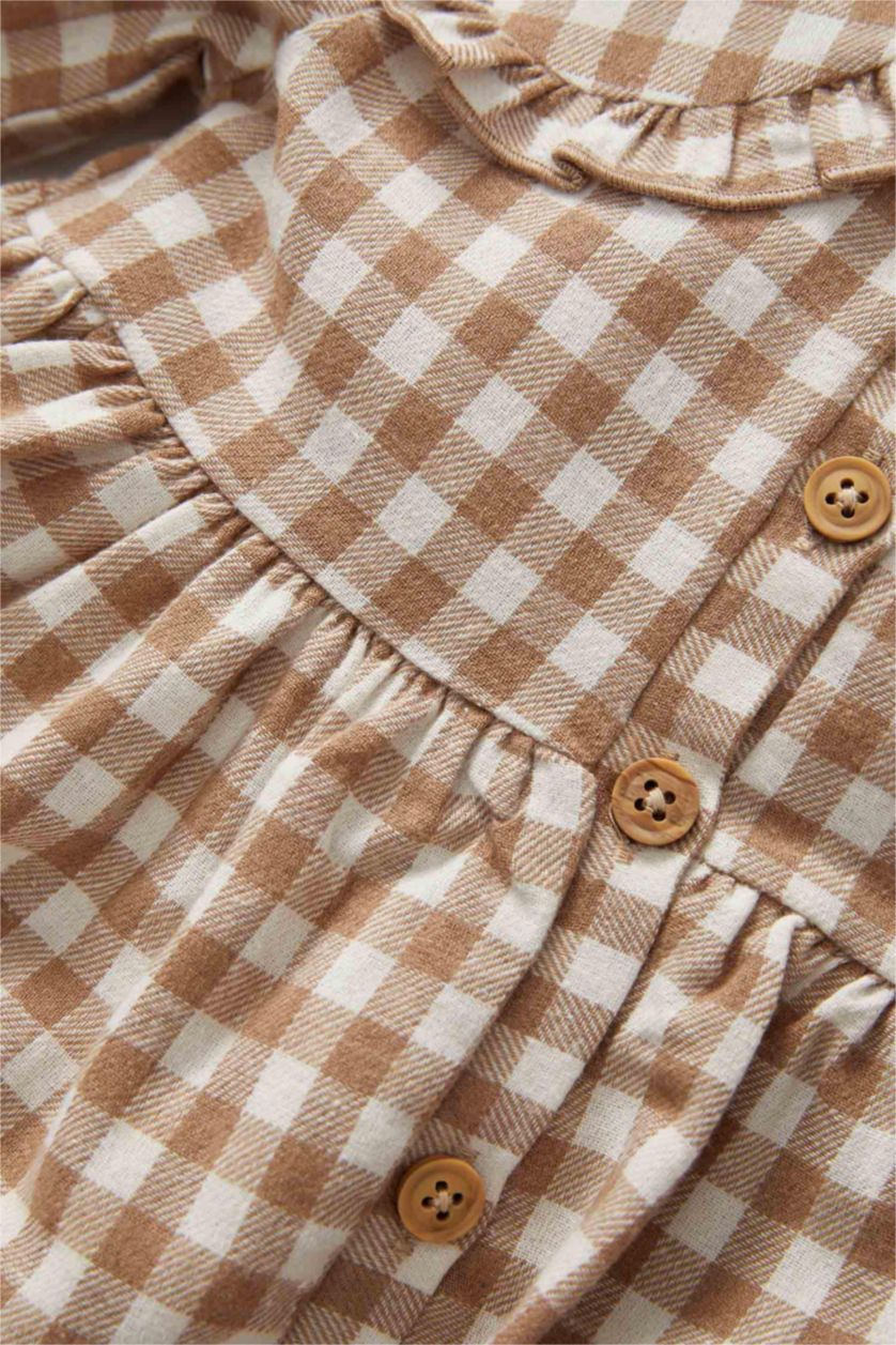 BÉBÉ FILLE Beige Robe Flanelle Carreaux Grand col Manche Longue