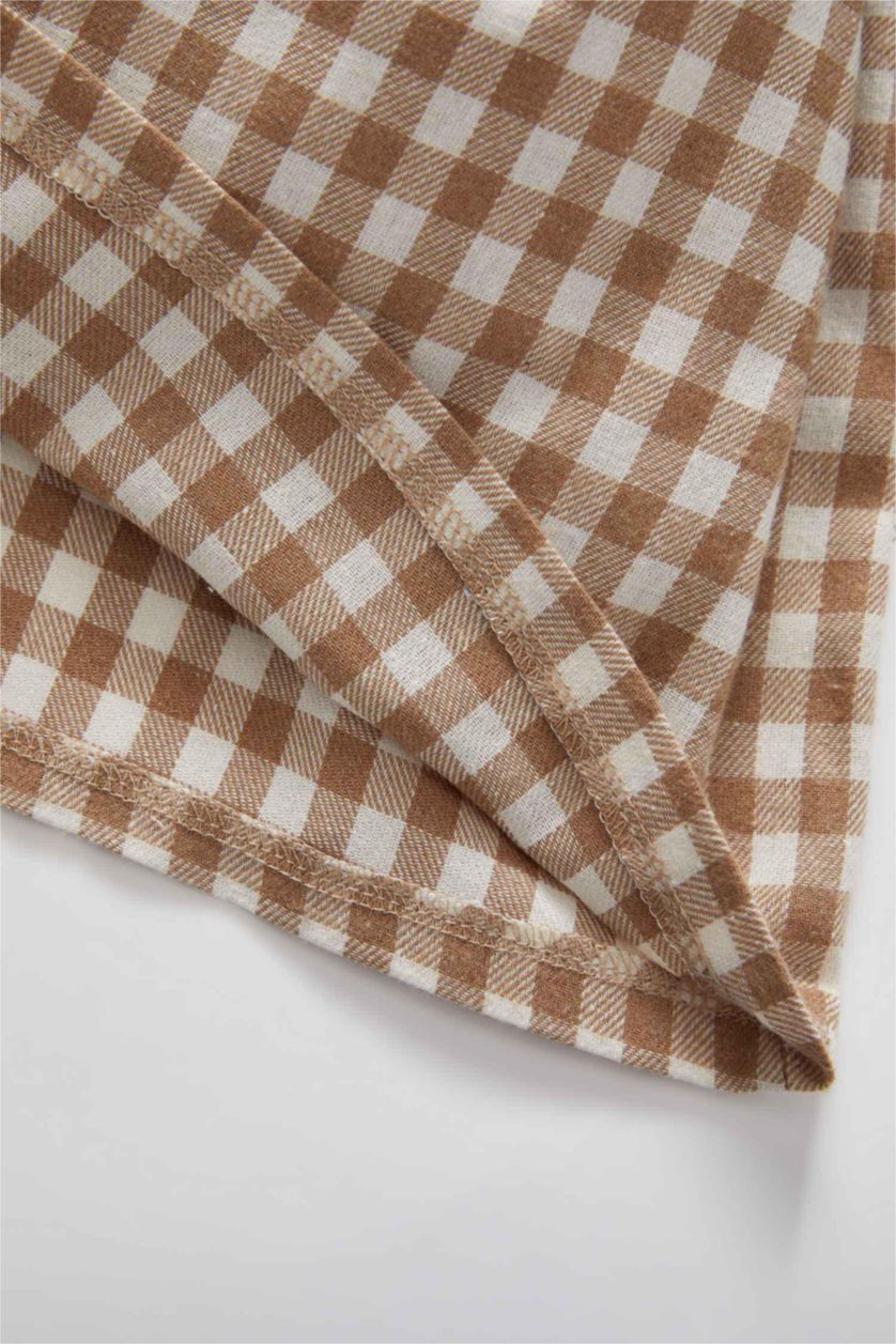 BÉBÉ FILLE Beige Robe Flanelle Carreaux Grand col Manche Longue