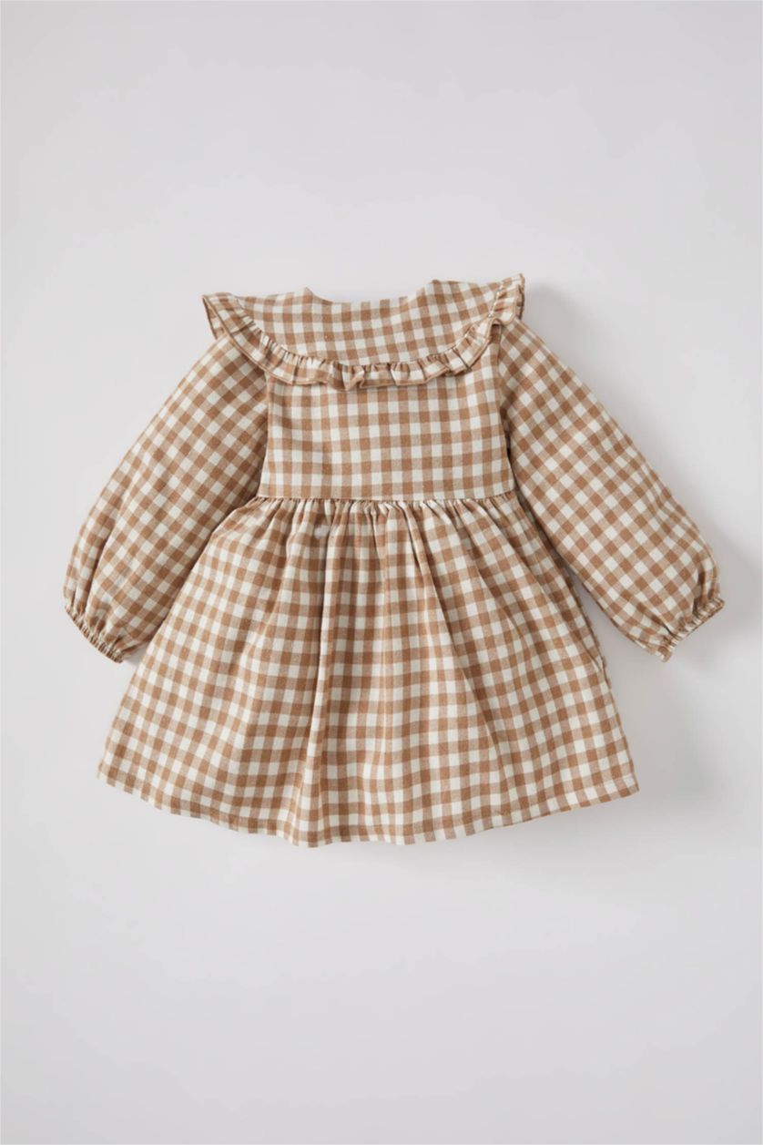 BÉBÉ FILLE Beige Robe Flanelle Carreaux Grand col Manche Longue