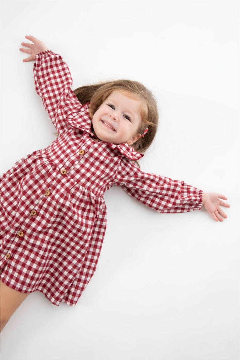 BABY GIRL Red Regular Fit Plaid Long Sleeve Woven Dress