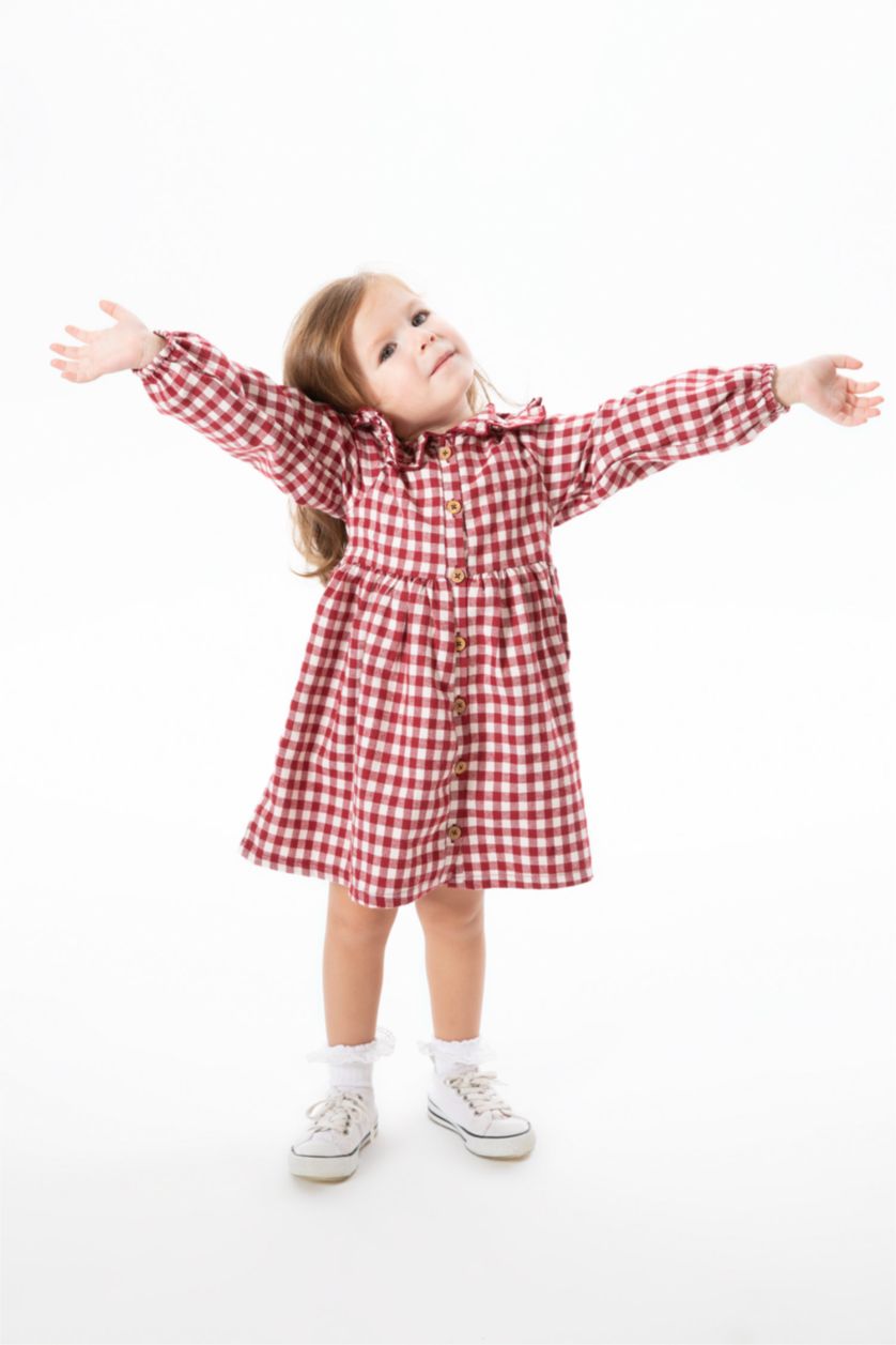 BABY GIRL Red Regular Fit Plaid Long Sleeve Woven Dress