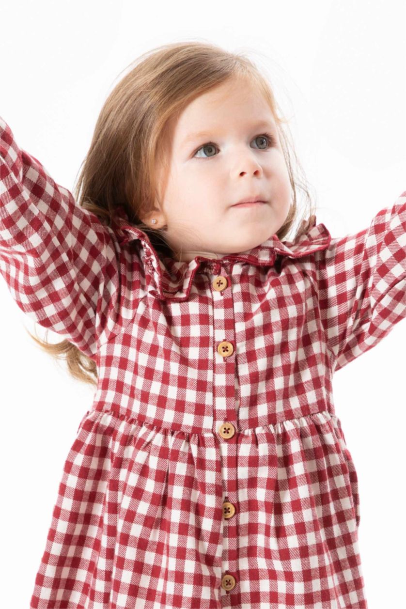 BABY GIRL Red Regular Fit Plaid Long Sleeve Woven Dress