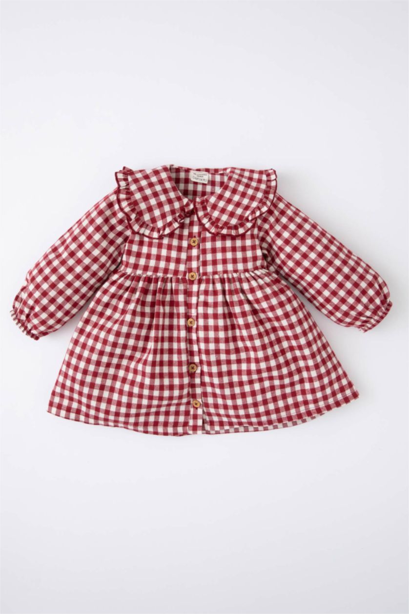 BABY GIRL Red Regular Fit Plaid Long Sleeve Woven Dress