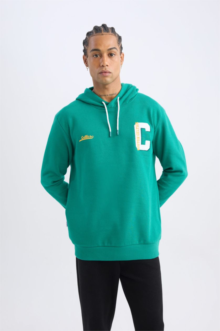 HOMME Vert Sweat- Shirt Coupe Standard Encapuchonné à Manches Longues De DefactoFit NBA