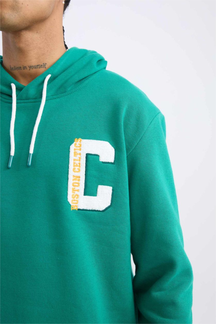 HOMME Vert Sweat- Shirt Coupe Standard Encapuchonné à Manches Longues De DefactoFit NBA