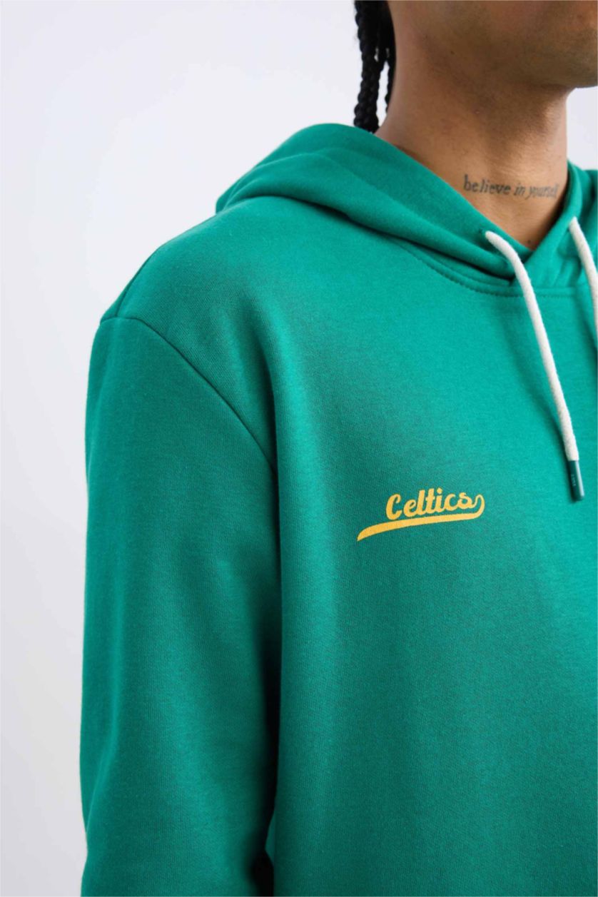 HOMME Vert Sweat- Shirt Coupe Standard Encapuchonné à Manches Longues De DefactoFit NBA