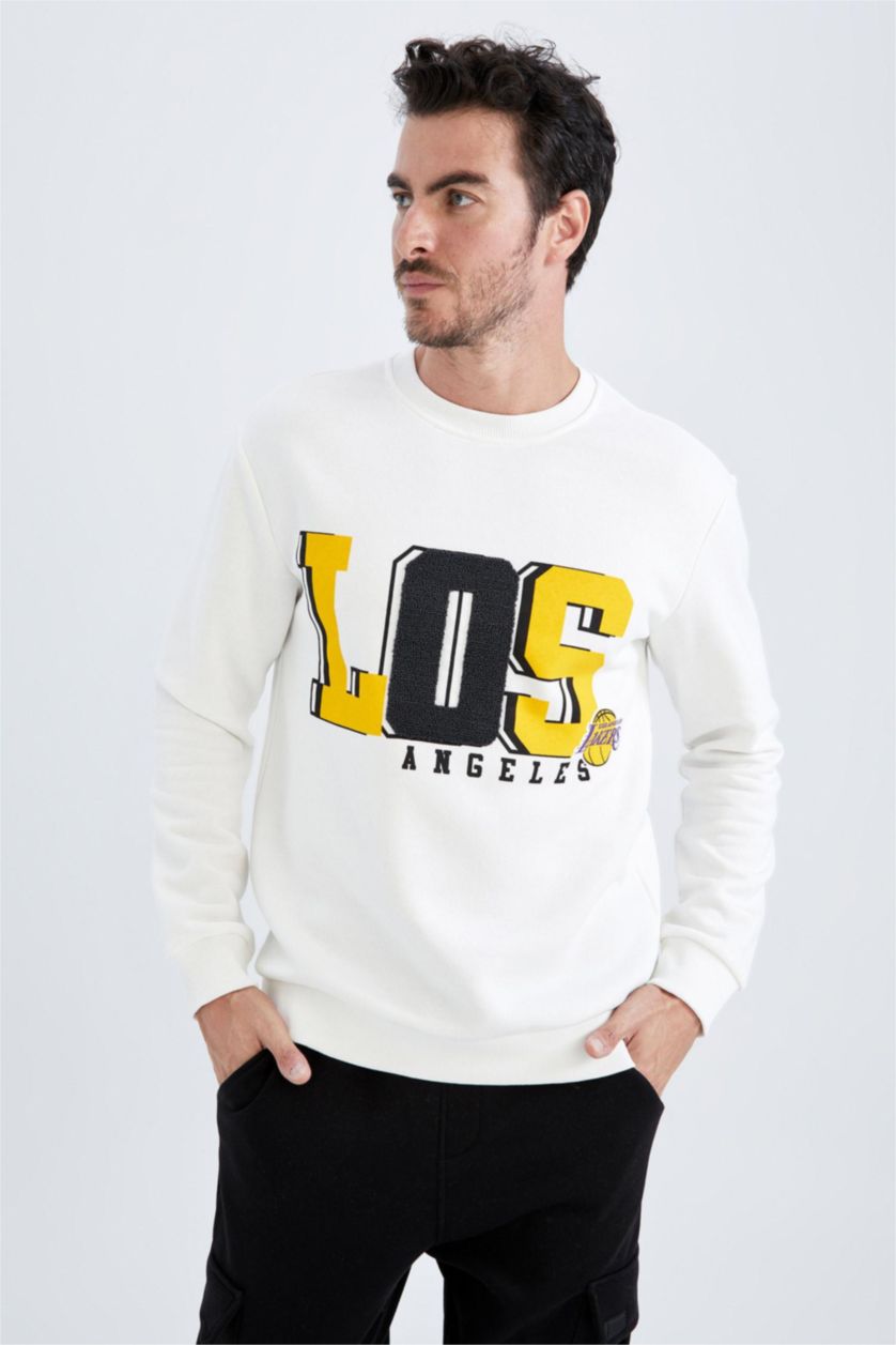 رجالي بيج فاتح سويت شيرت قصة عادية من NBA Los Angeles Lakers