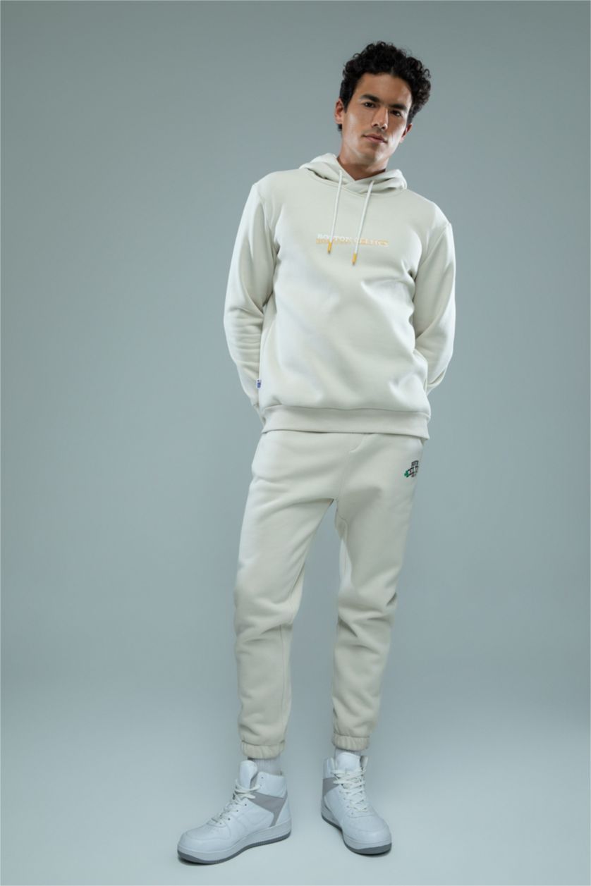 Erkek Taş Standart Fıt Kalın Sweatshirt Kumaşı Jogger