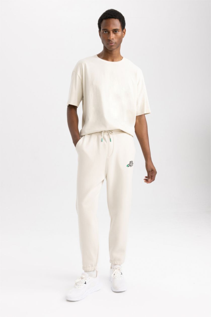 Erkek Taş Standart Fıt Kalın Sweatshirt Kumaşı Jogger