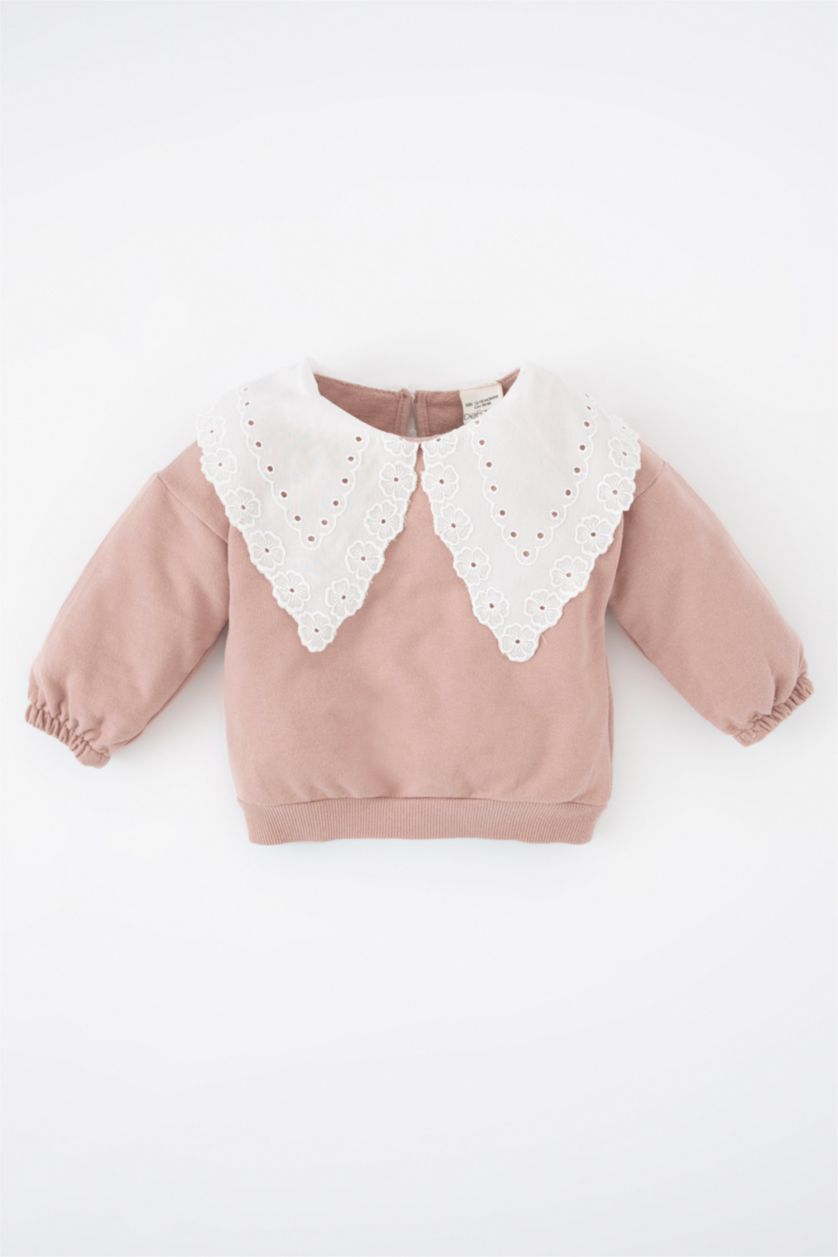 BABY GIRL Light Rose Regular Fit Lace Neck Sweatshirt