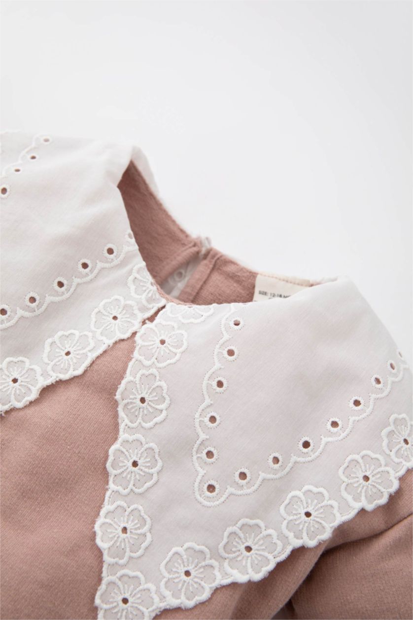 BABY GIRL Light Rose Regular Fit Lace Neck Sweatshirt