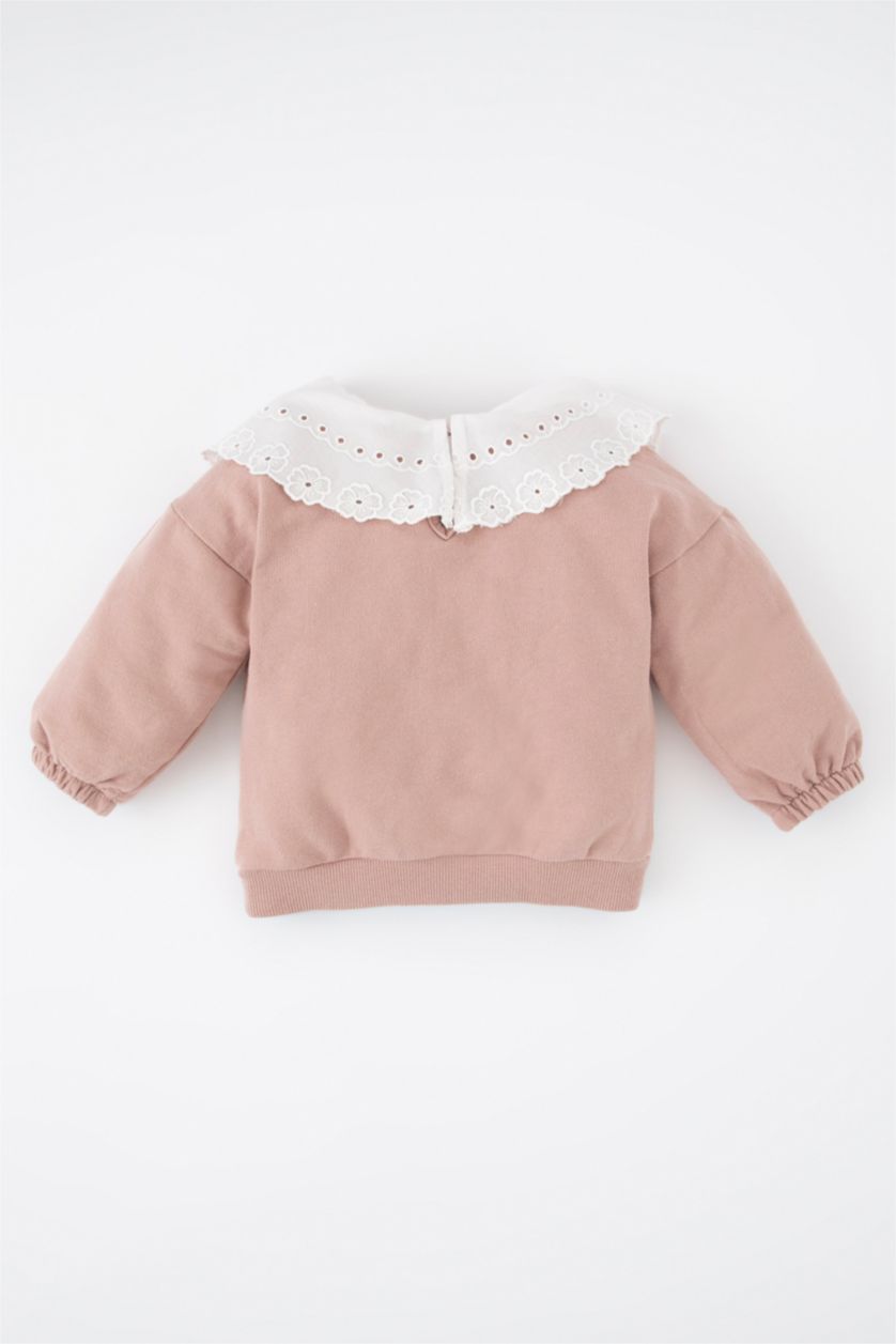 BABY GIRL Light Rose Regular Fit Lace Neck Sweatshirt