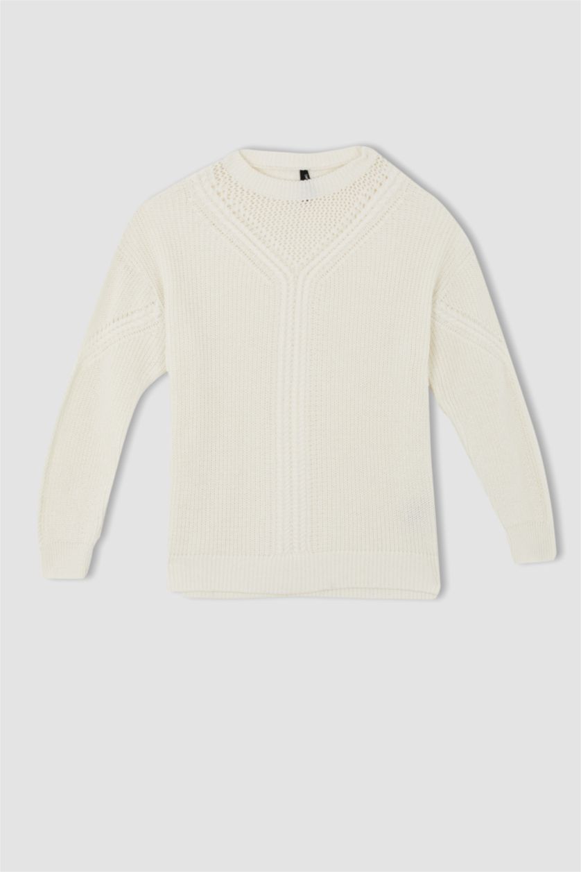 WOMAN Ecru Regular Fit Crew Neck Thessaloniki Fabric Sweater