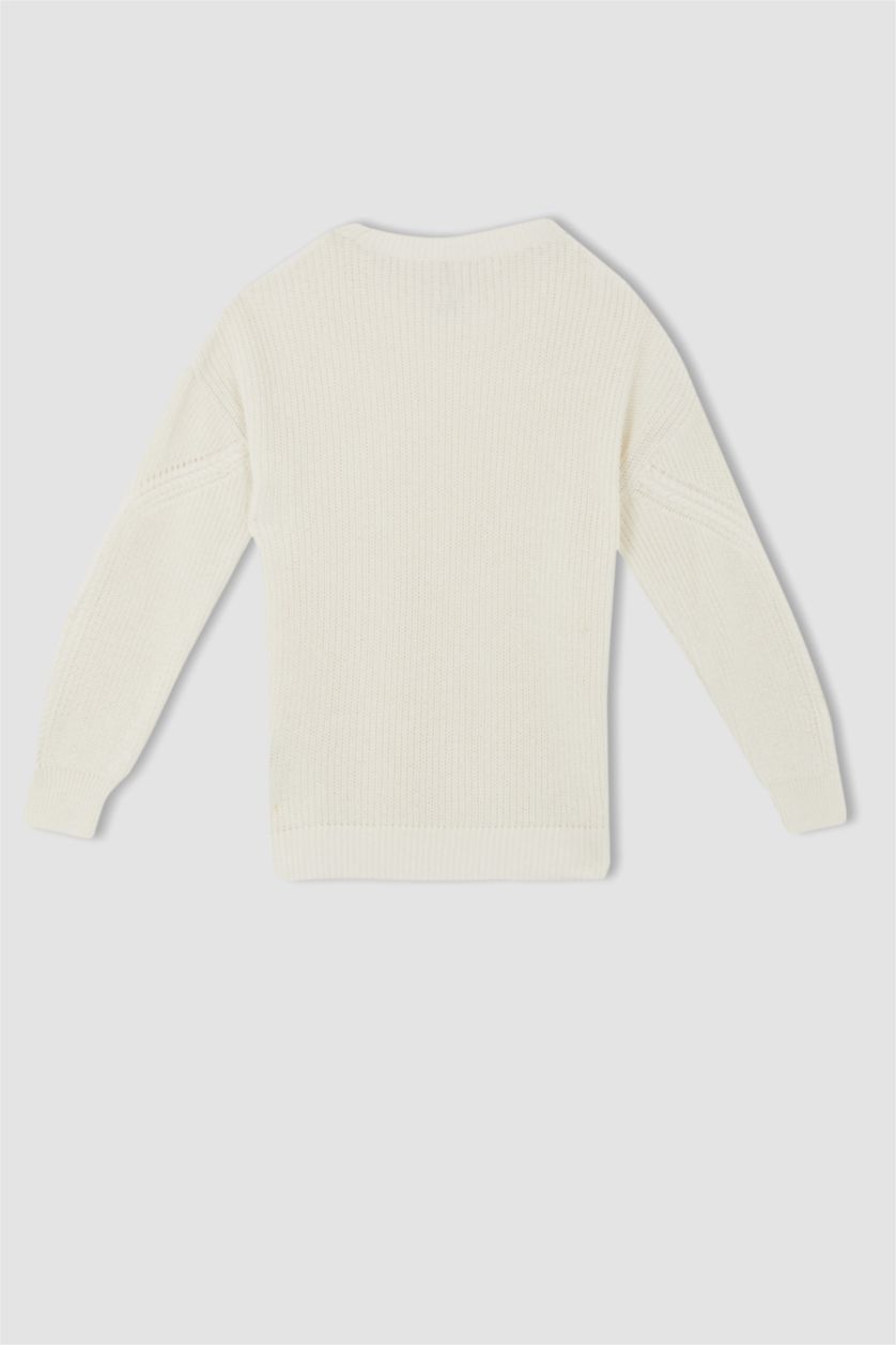 WOMAN Ecru Regular Fit Crew Neck Thessaloniki Fabric Sweater