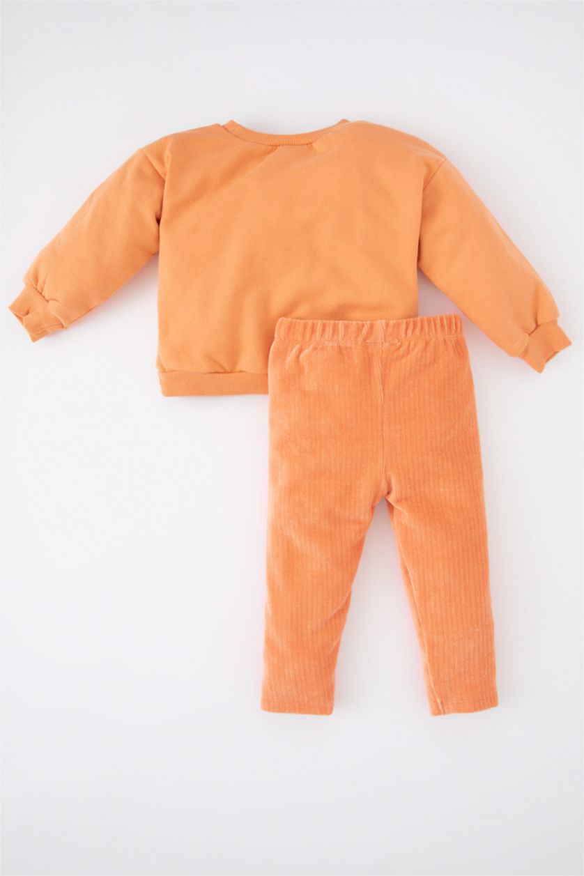 BABY GIRL Orange طقم قماش رقيق قصة عادية