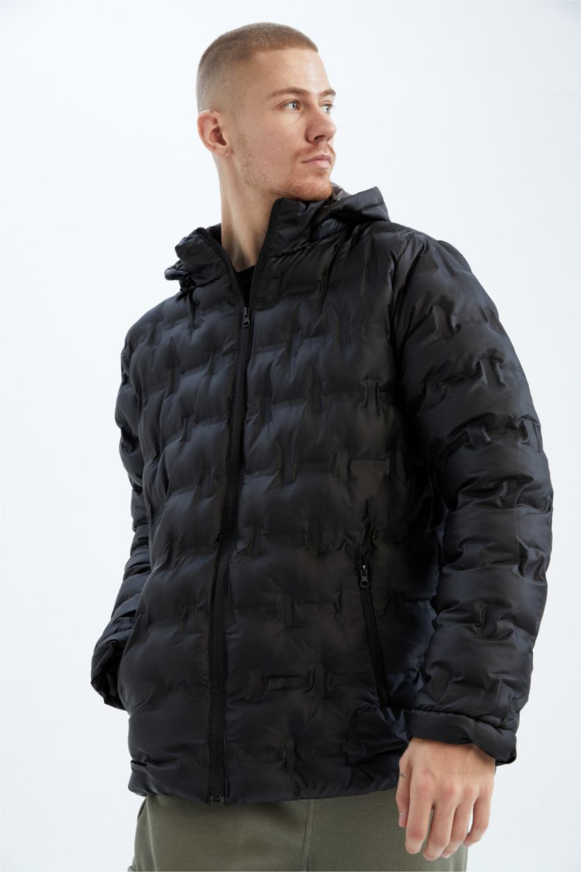 MAN Black Windproof Water Repellent Defacto Fit Hooded Puffer Jacket