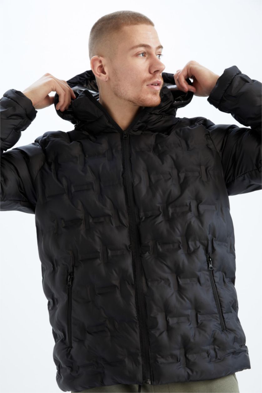 MAN Black Windproof Water Repellent Defacto Fit Hooded Puffer Jacket