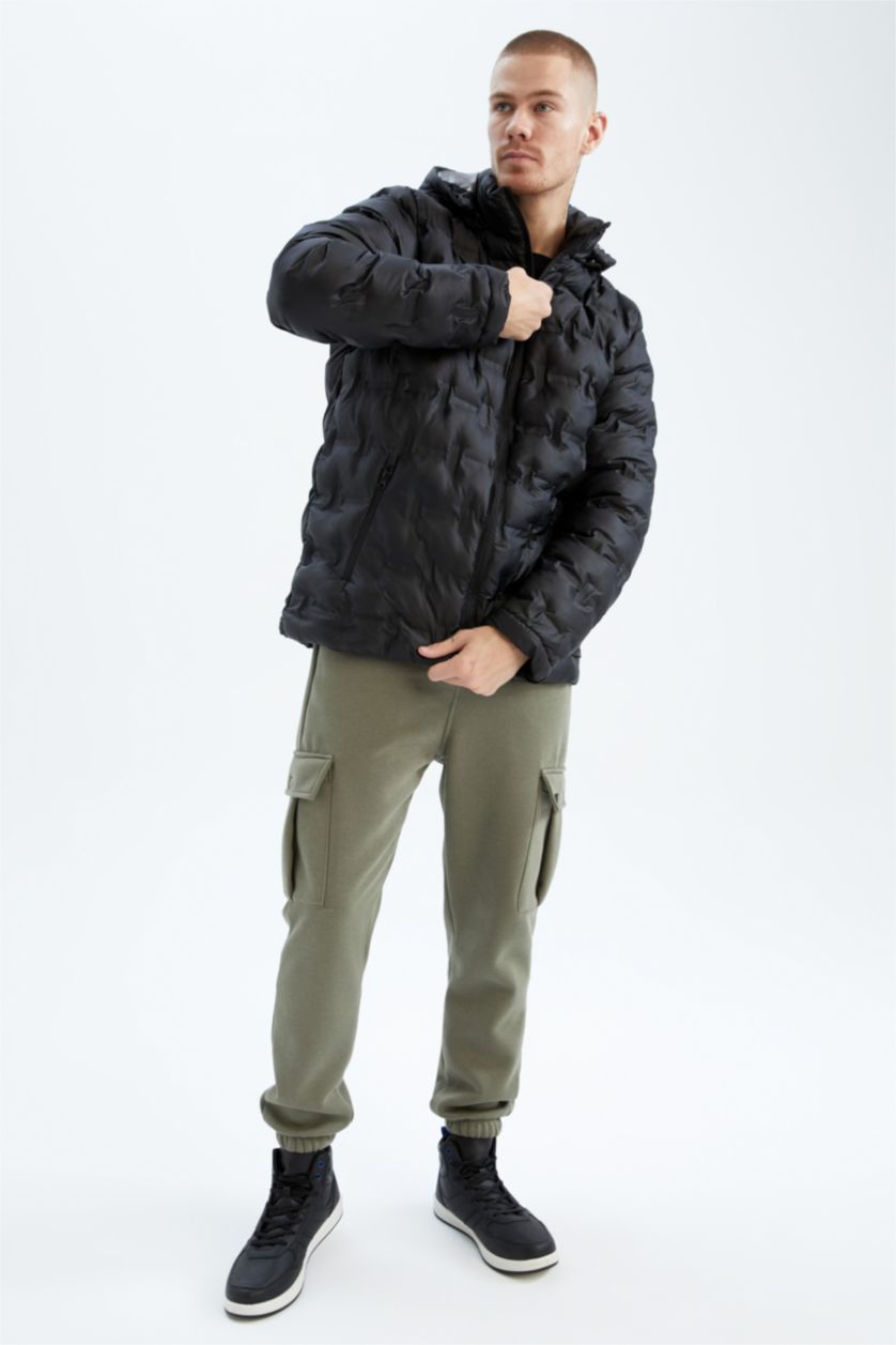 MAN Black Windproof Water Repellent Defacto Fit Hooded Puffer Jacket