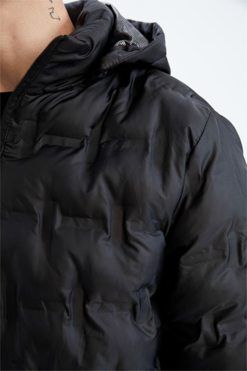 MAN Black Windproof Water Repellent Defacto Fit Hooded Puffer Jacket