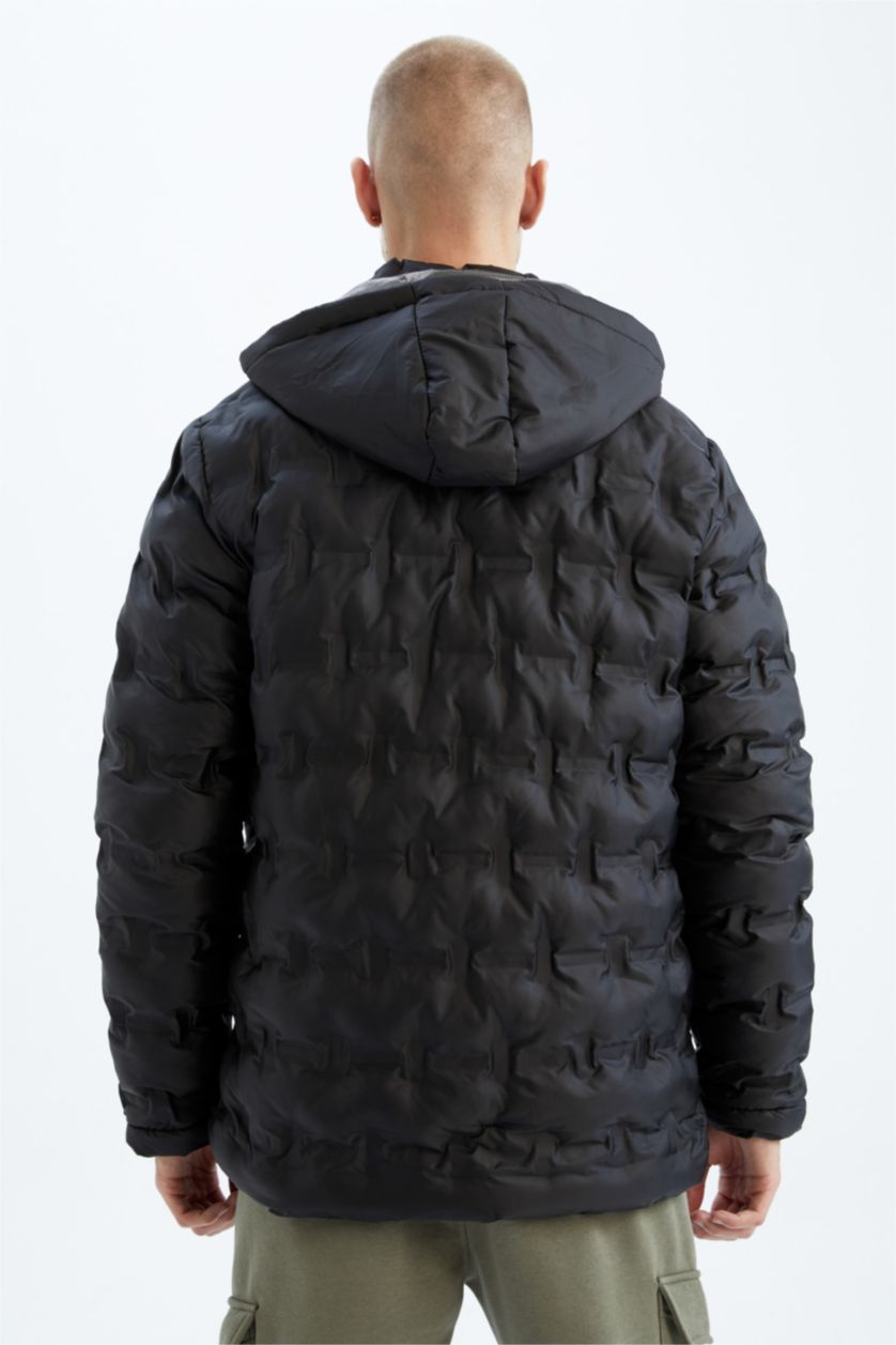 MAN Black Windproof Water Repellent Defacto Fit Hooded Puffer Jacket