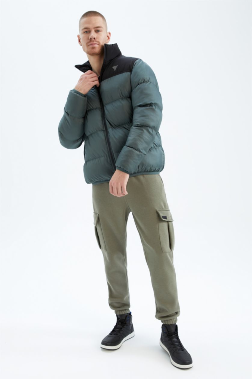 Erkek Yeşil Su İtici Rüzgar Geçirmez DeFactoFit Oversize Fit Dik Yaka Mont