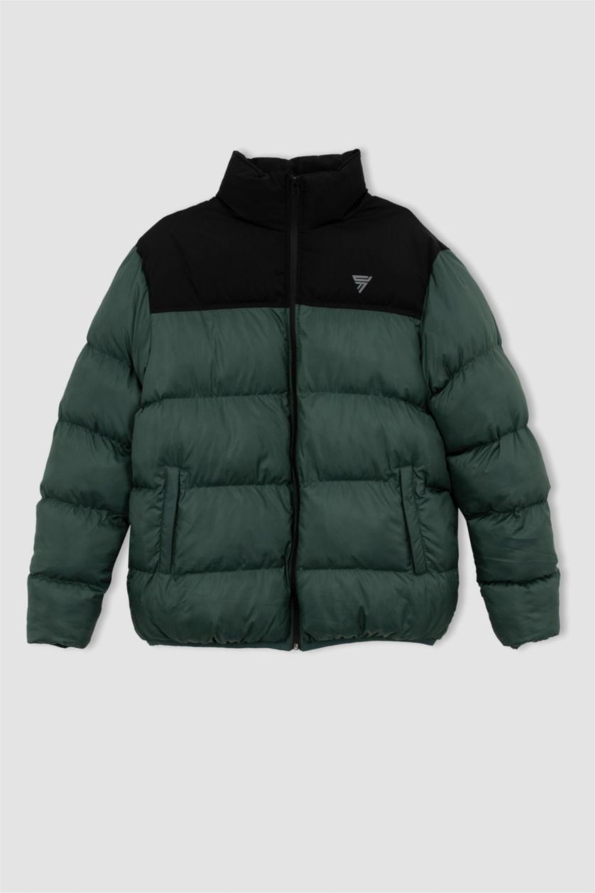 Erkek Yeşil Su İtici Rüzgar Geçirmez DeFactoFit Oversize Fit Dik Yaka Mont