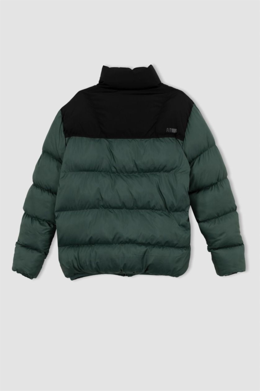 Erkek Yeşil Su İtici Rüzgar Geçirmez DeFactoFit Oversize Fit Dik Yaka Mont