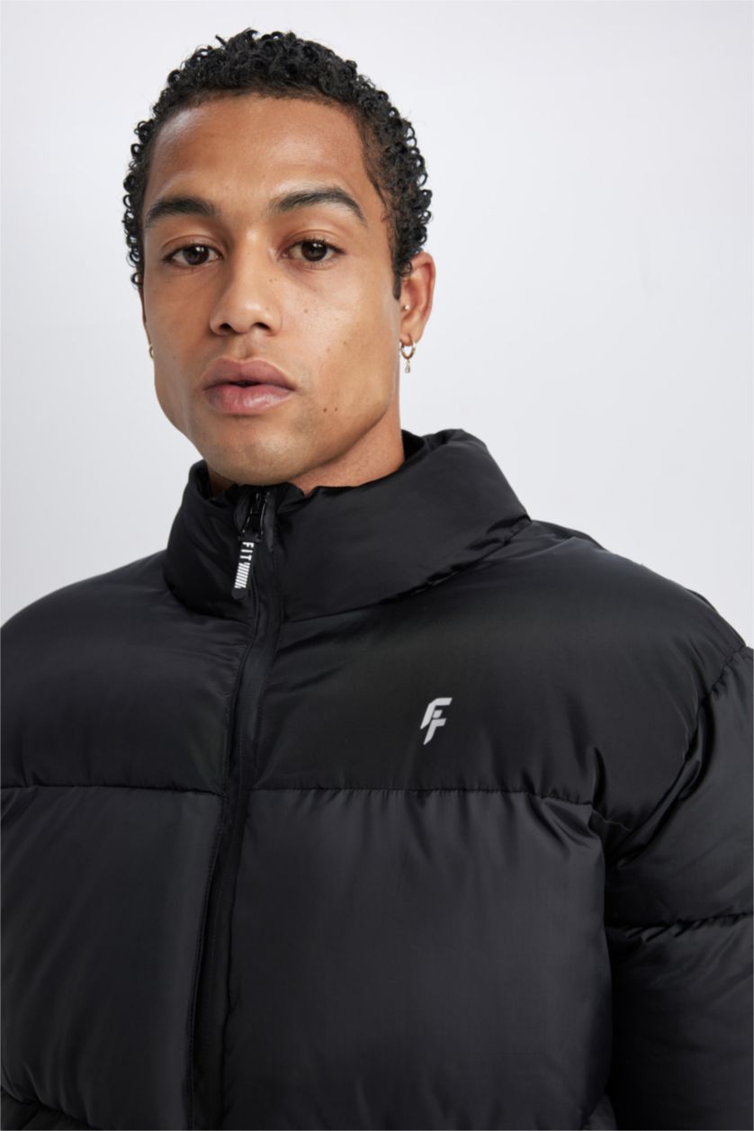 Erkek Siyah Su İtici Şişme Mont Rüzgar Geçirmez Oversize Geniş Kalıp Fermuarlı Cepli