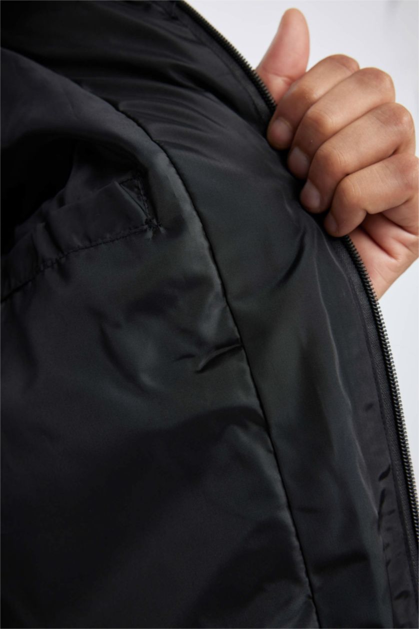 Erkek Siyah Su İtici Şişme Mont Rüzgar Geçirmez Oversize Geniş Kalıp Fermuarlı Cepli