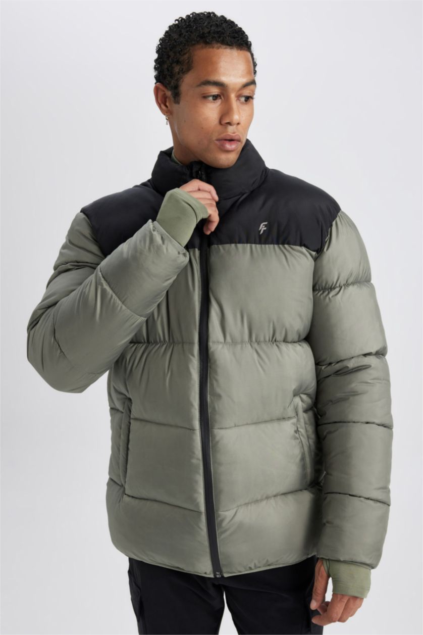 رجال كاكي Water Repellent Zipper Puffer Jacket