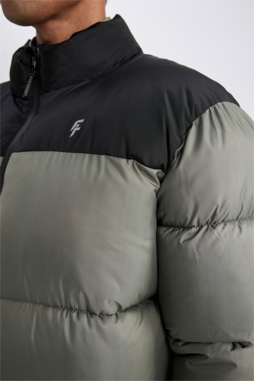 رجال كاكي Water Repellent Zipper Puffer Jacket