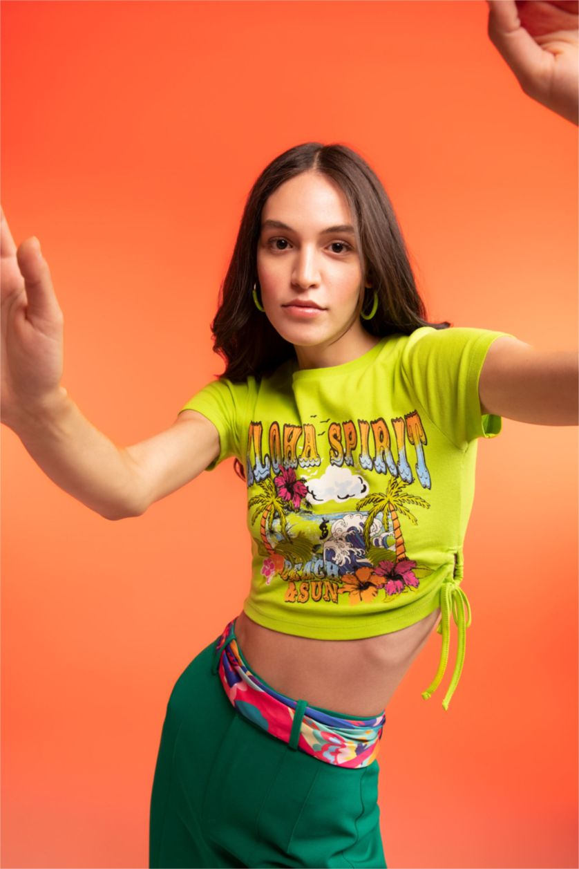 Женщины Зеленый Кроп топ с принтом из 100% хлопка, Coool