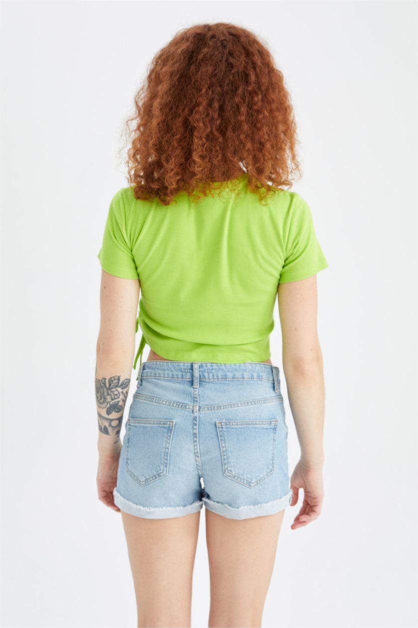 Женщины Зеленый Кроп топ с принтом из 100% хлопка, Coool