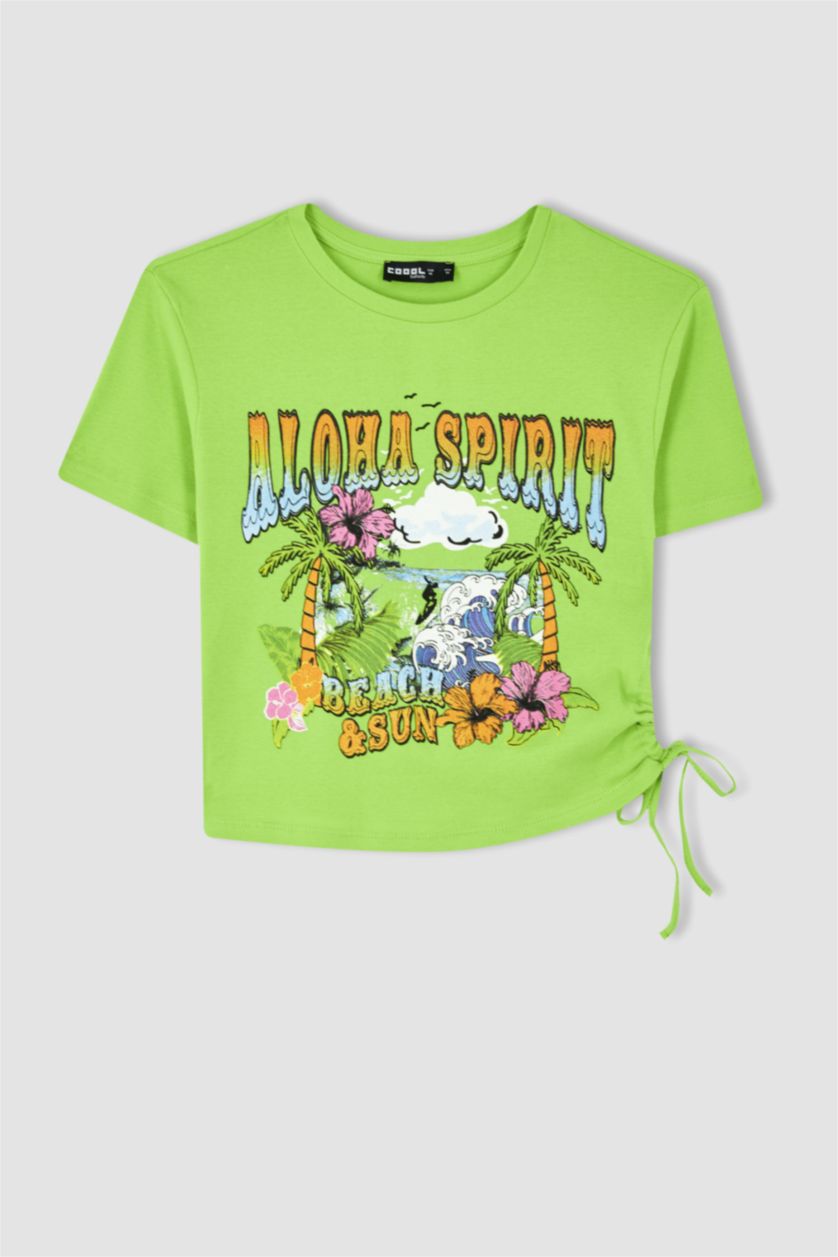 Женщины Зеленый Кроп топ с принтом из 100% хлопка, Coool