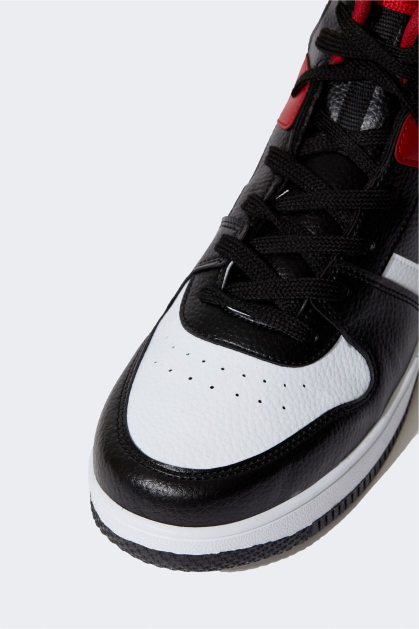 Man Black Faux Leather High Sole Boots