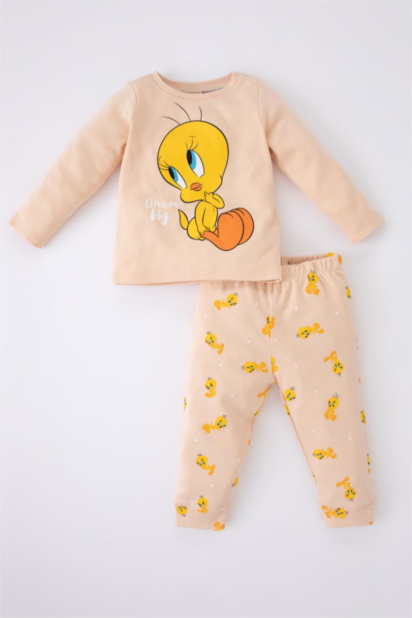 BABY GIRL Salmon 2 piece Regular Fit Crew Neck Looney Tunes Licensed Knitted Pyjamas