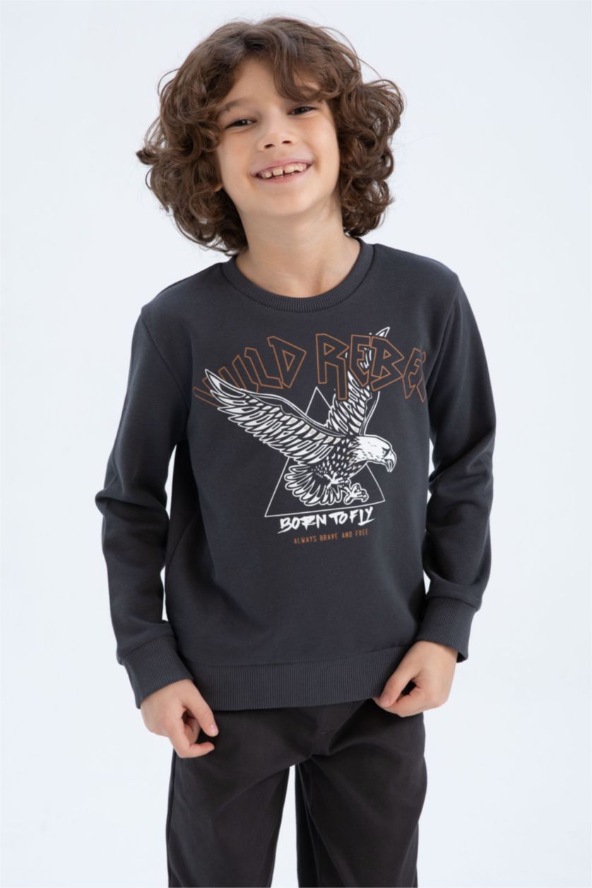 Erkek Çocuk - Genç Erkek Antrasit Erkek Çocuk Bisiklet Yaka Sweatshirt