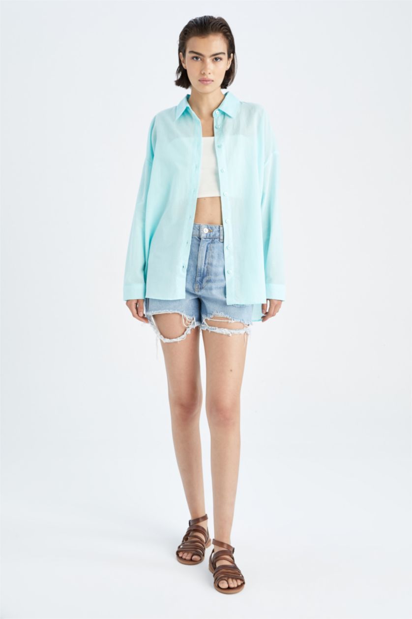 WOMAN Aqua Oversize Fit Voile Long Sleeve Shirt